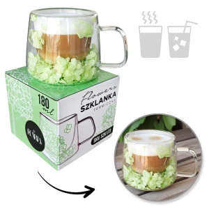 theeglas dubbelwandig  met groene hortensia