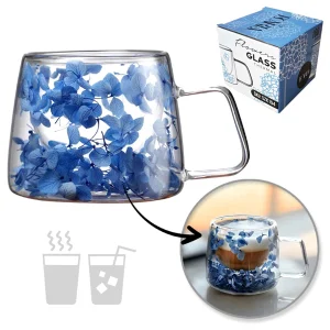 theeglas dubbelwandig blauwe hortensia