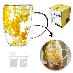 thermoglas met gele bloemen
