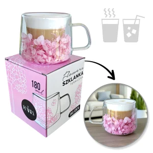 theeglas dubbelwandig roze hortensia 180 ml